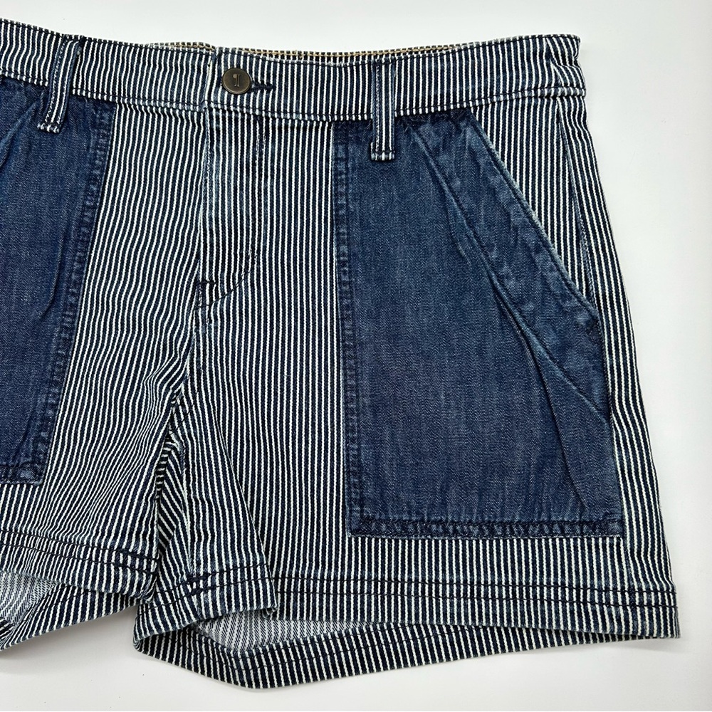Pilcro and the Letterpress Blue Striped Patchwork Jean Shorts Sz 29 NWT - Picture 3 of 10
